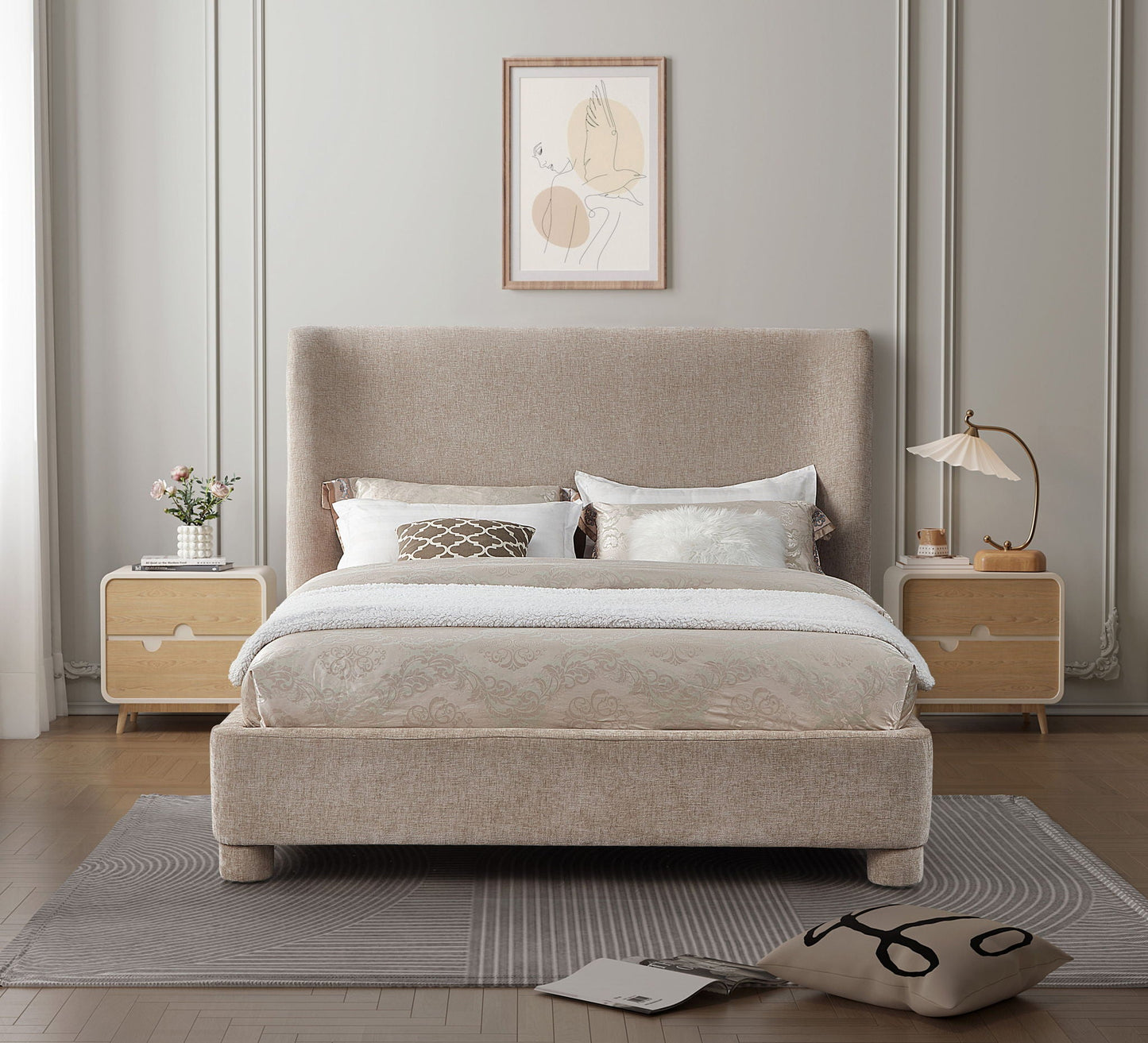 Penny - Chenille Fabric Bed, Full, Beige