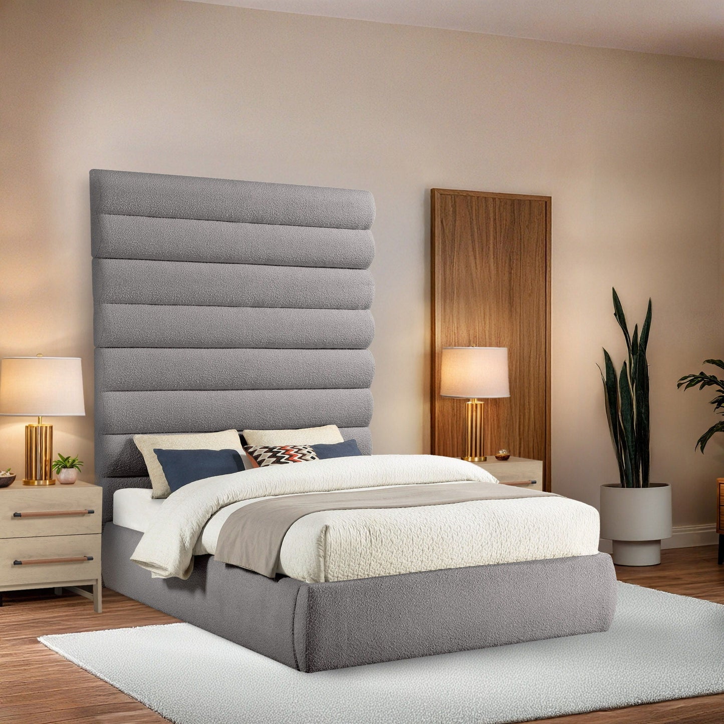 Adam - Boucle Fabric Bed With 89 Headboard