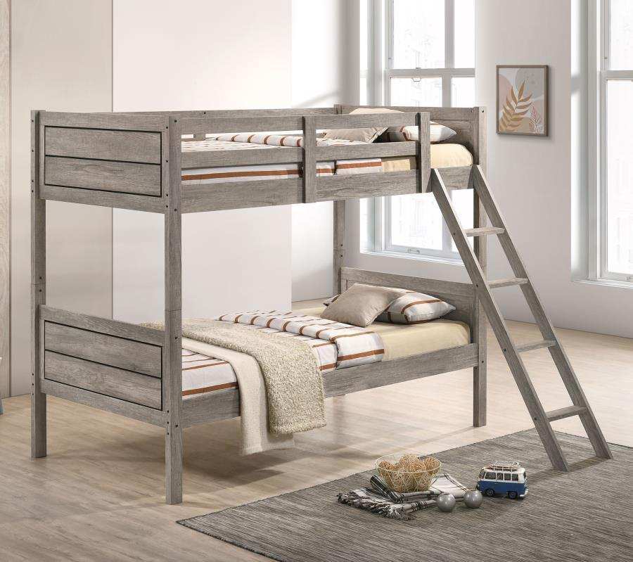 Ryder - Wood Bunk Bed, Twin over Twin, Dark Gray