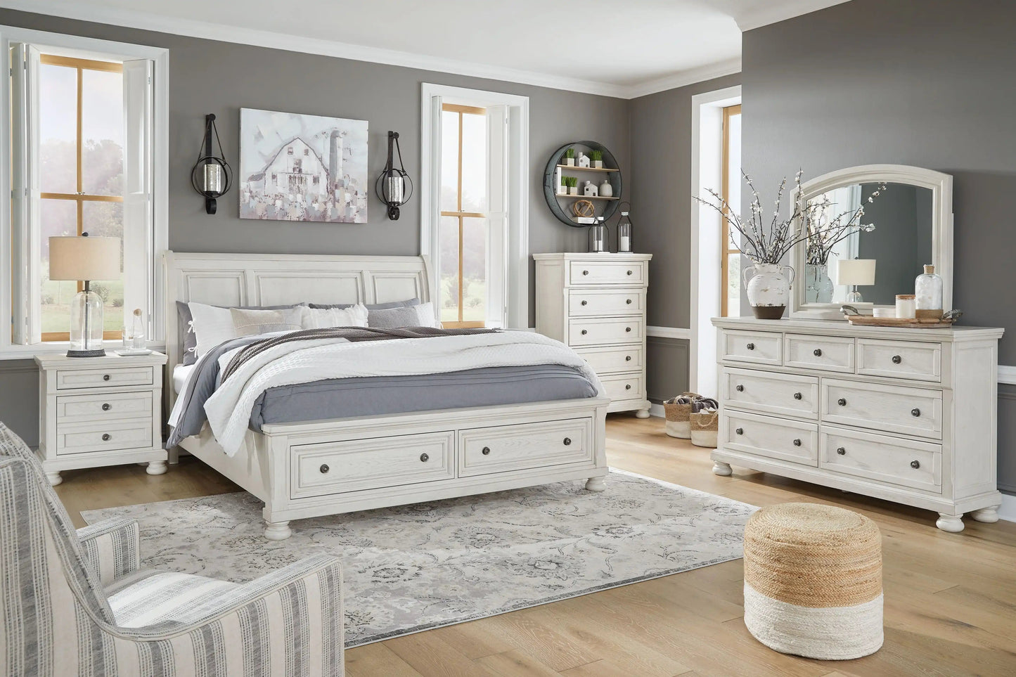Robbinsdale - Sleigh Bed, King, White