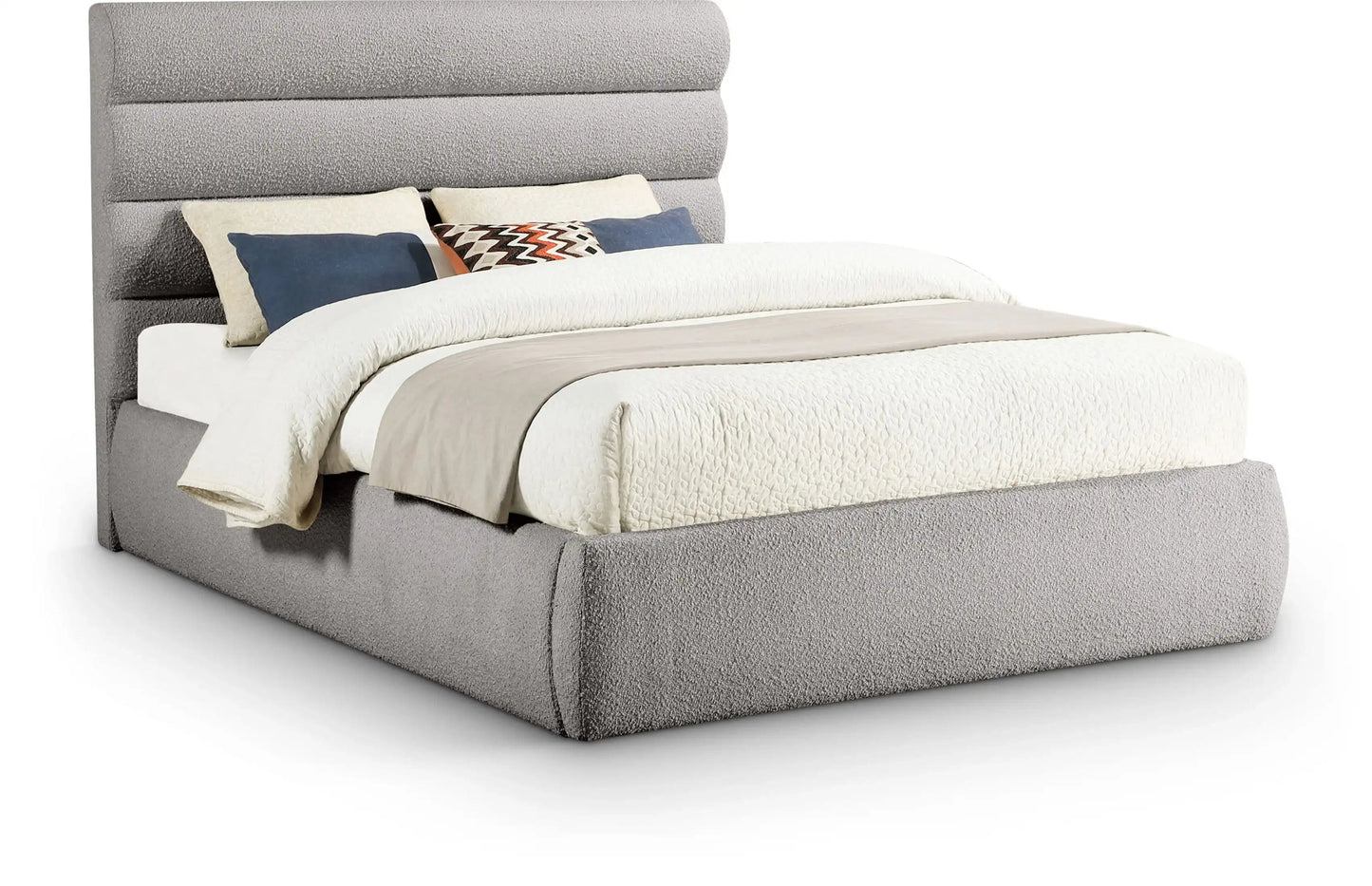 Adam - Boucle Fabric Bed With 52 Headboard, Full, Black