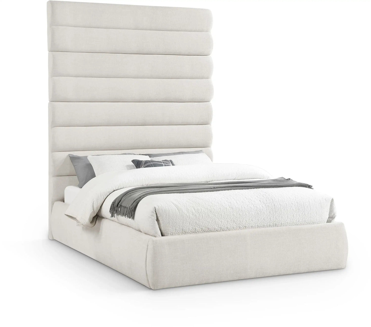 Adam - Linen Fabric Bed With 89 Headboard, Full, Beige