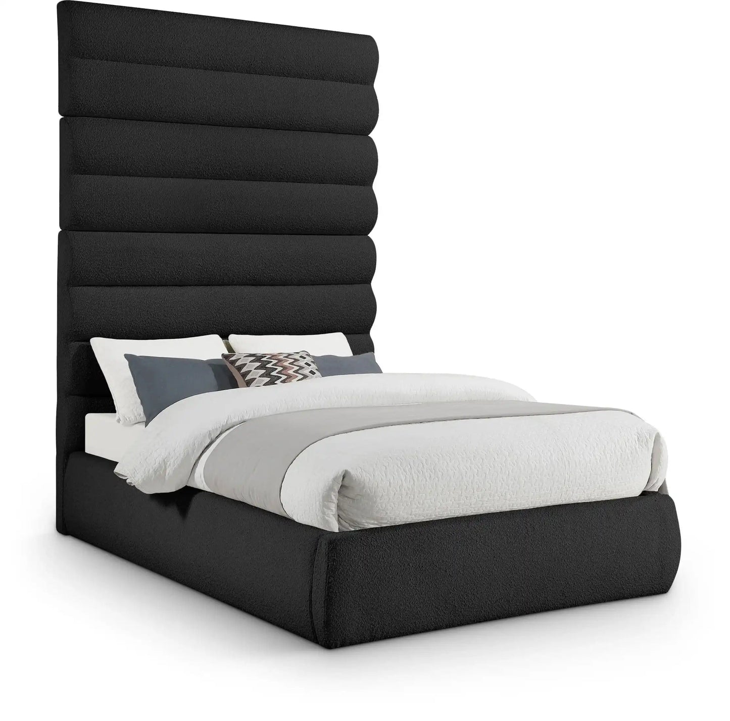 Adam - Boucle Fabric Bed With 89 Headboard, Full, Black