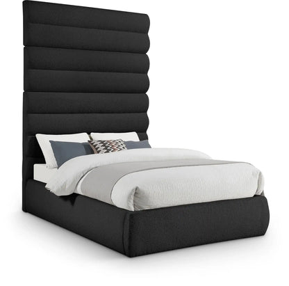 Adam - Boucle Fabric Bed With 89 Headboard, Full, Black