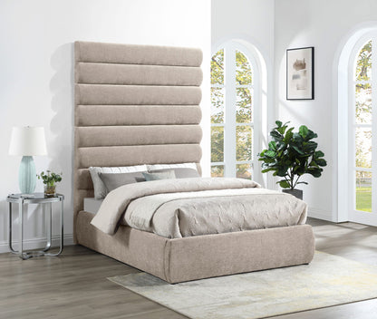 Adam - Chenille Fabric Bed With 89 Headboard, Full, Beige