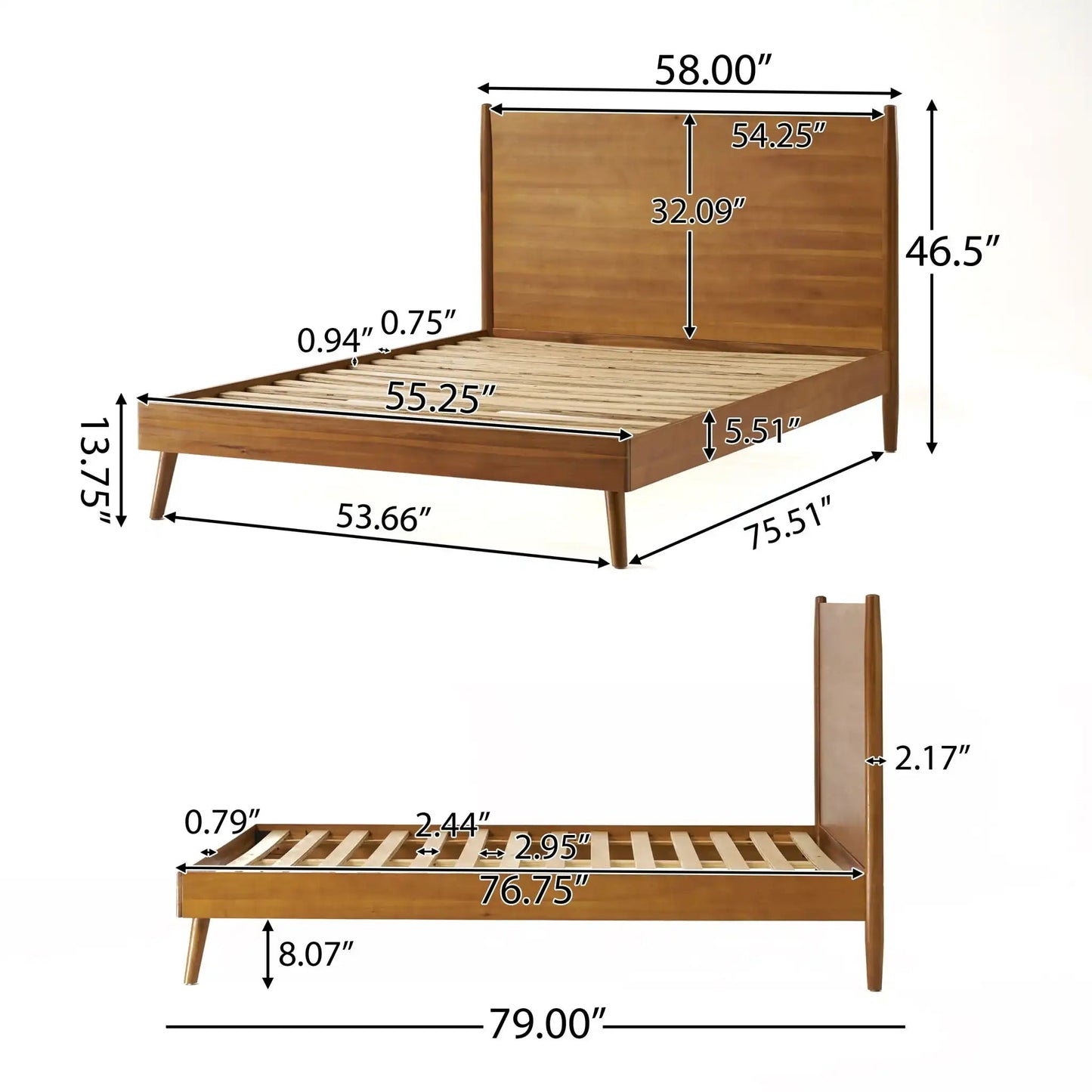 Okioki - Mid-Century Wood Bed, King, Light Brown