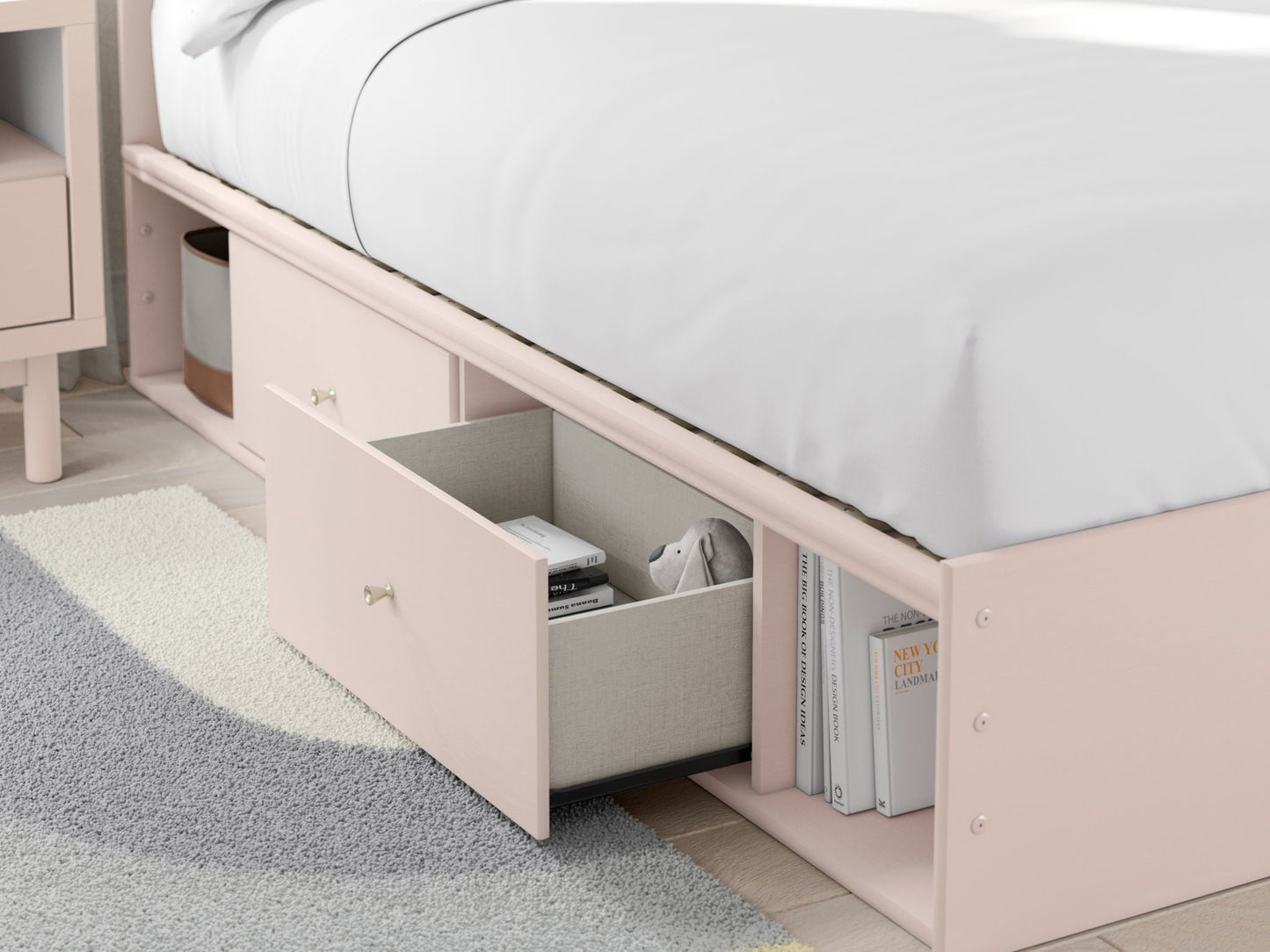 Wistenpine - Upholstered Panel Bed With Storage, Twin, Pink