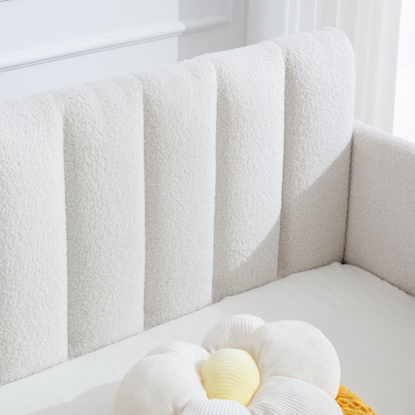 Elena - Boucle Upholstered Daybed, Ribbed Tufted Backrest, Twin, Beige