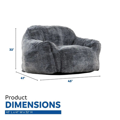 Living Room Bean Bag Sofa Chair With Memory Foam Fillings, Soft Upholstered Bean Bag Armchair - Black / Gray