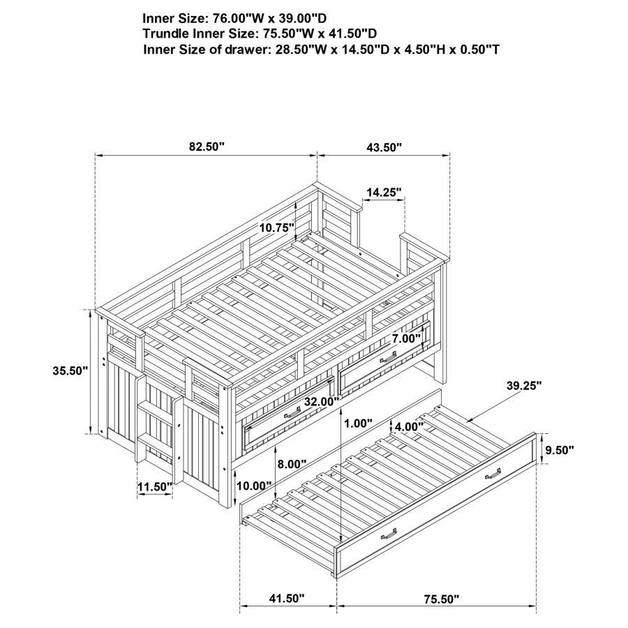 Carlsbad - Wood Captains Bed With Trundle, Twin, Blue