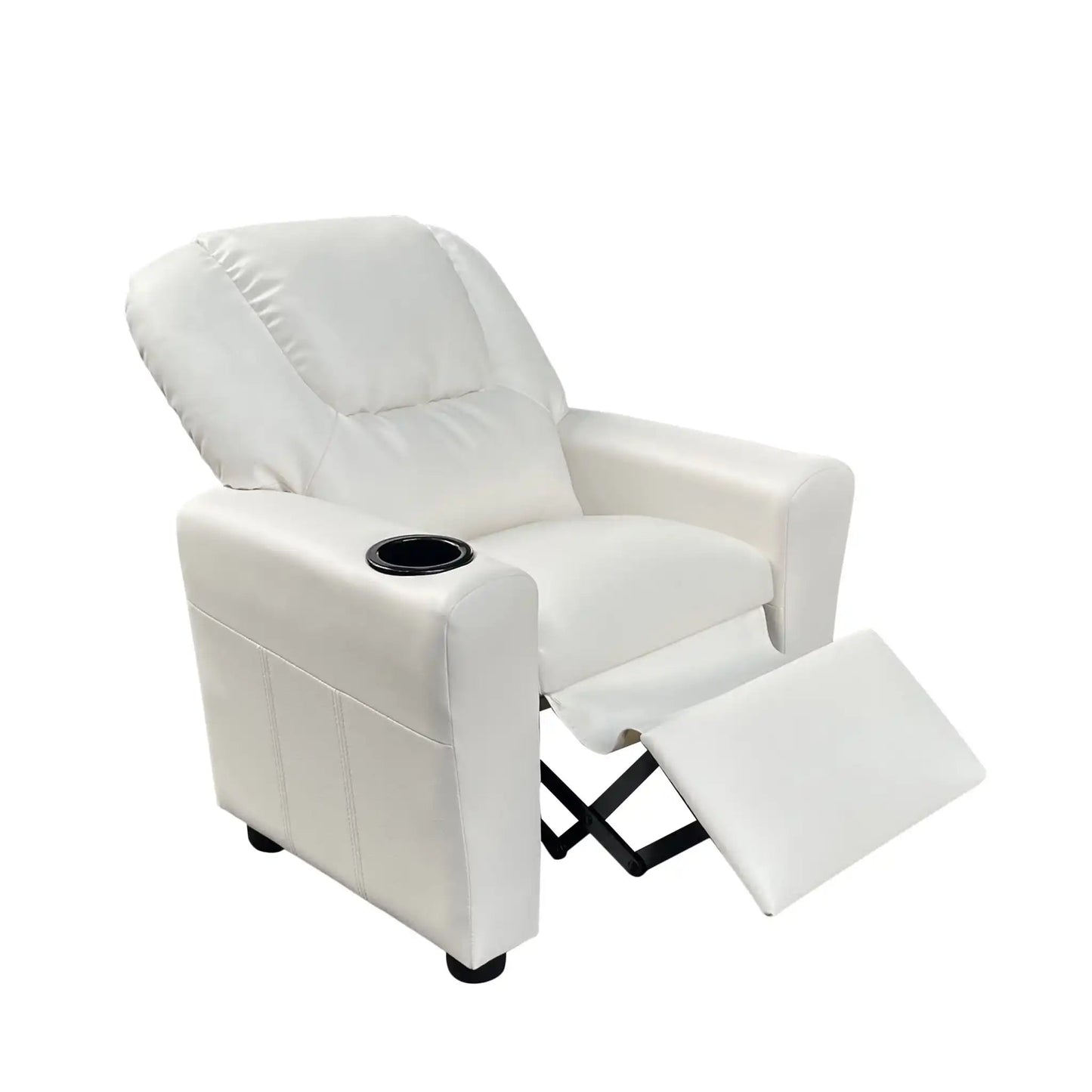 Marisa - PU Leather Kids Recliner Chair With Cupholder, White
