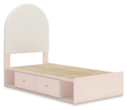 Wistenpine - Upholstered Panel Bed With Storage, Twin, Pink