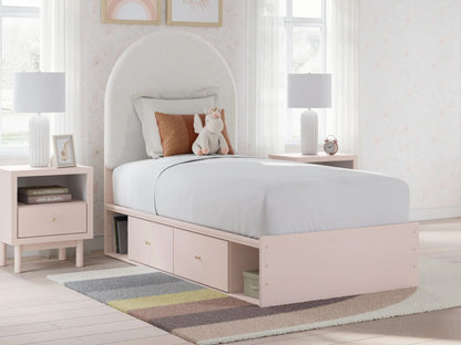 Wistenpine - Upholstered Panel Bed With Storage, Twin, Pink