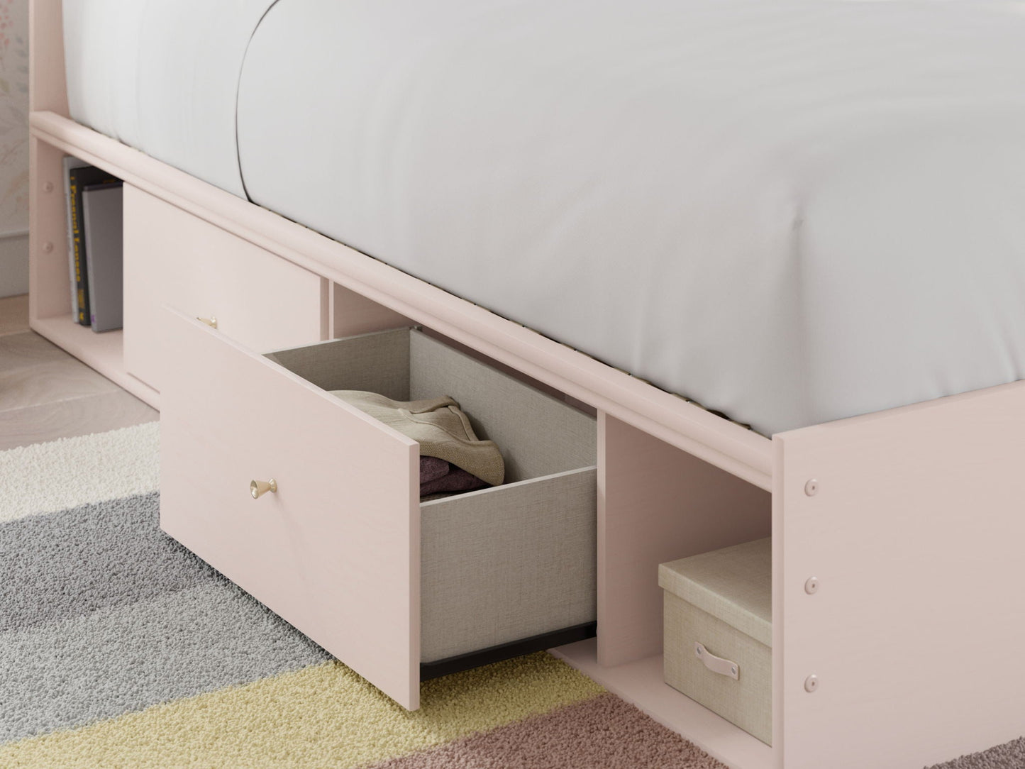 Wistenpine - Upholstered Panel Bed With Storage, Twin, Pink