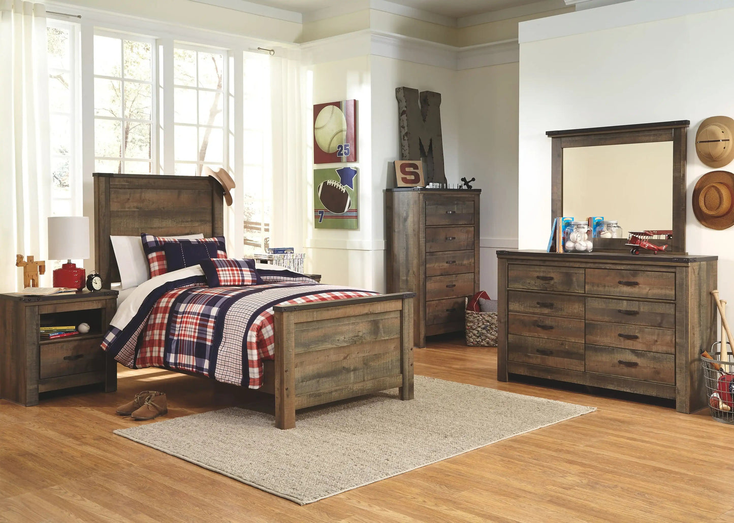 Trinell - Panel Bed, Twin, Dark Brown
