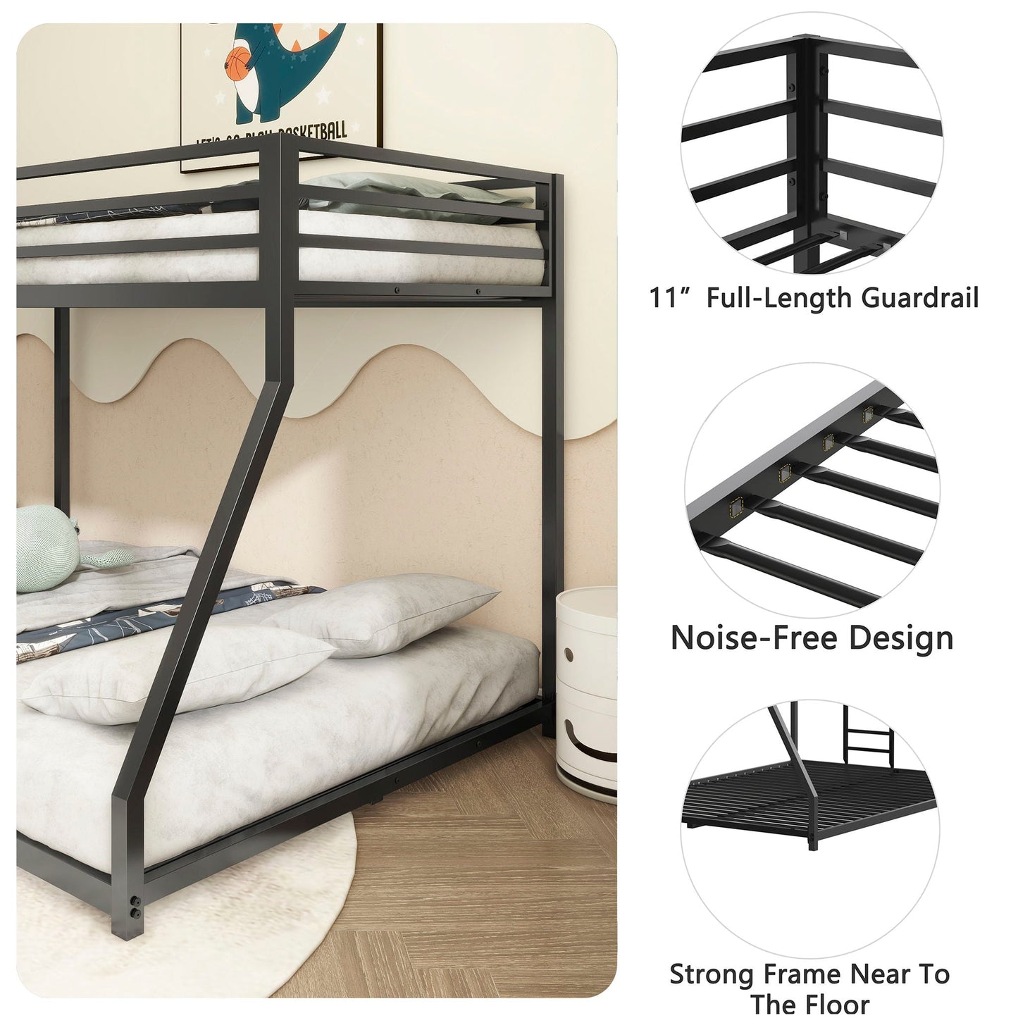 Adam - Bunk Bed, Twin over Full, Black