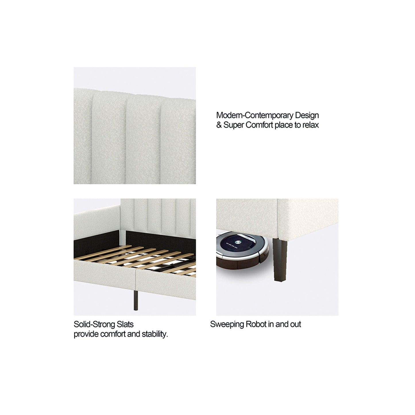 Elena - Boucle Upholstered Daybed, Ribbed Tufted Backrest, Twin, Beige