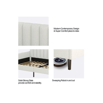 Elena - Boucle Upholstered Daybed, Ribbed Tufted Backrest, Twin, Beige