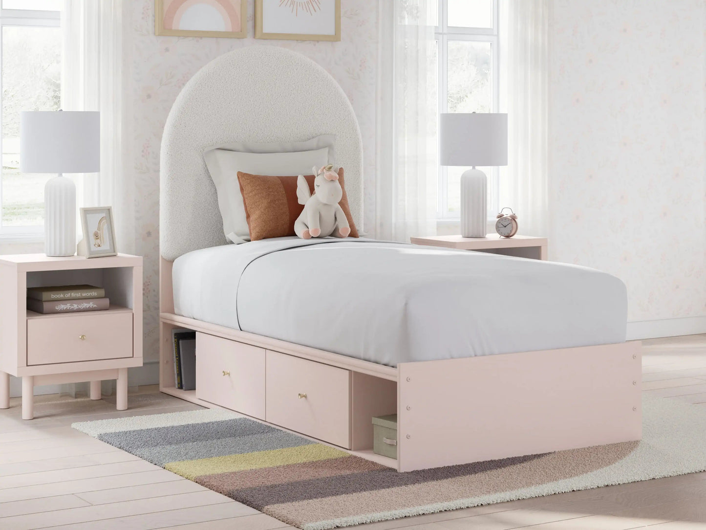 Wistenpine - Upholstered Panel Bed With Storage, Twin, Pink
