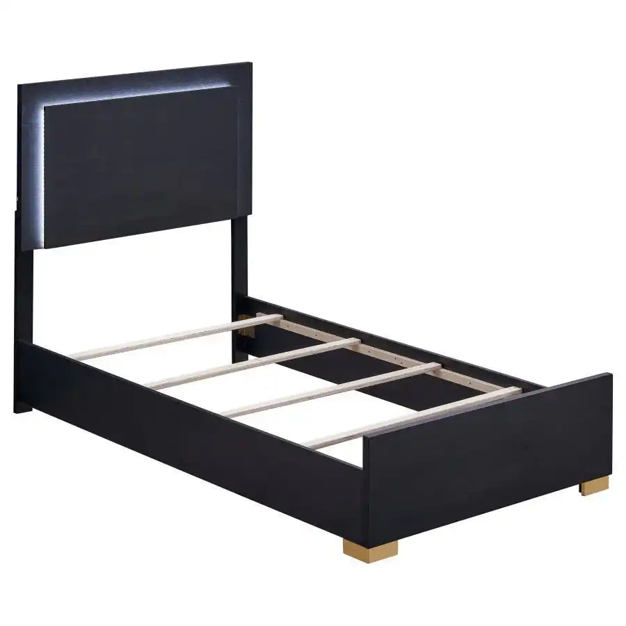 Marceline - Wood LED Panel Bed, Twin, Black