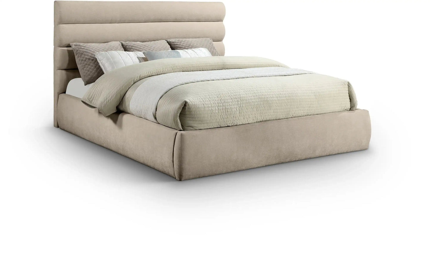 Adam - Chenille Fabric Bed With 52 Headboard, Full, Beige
