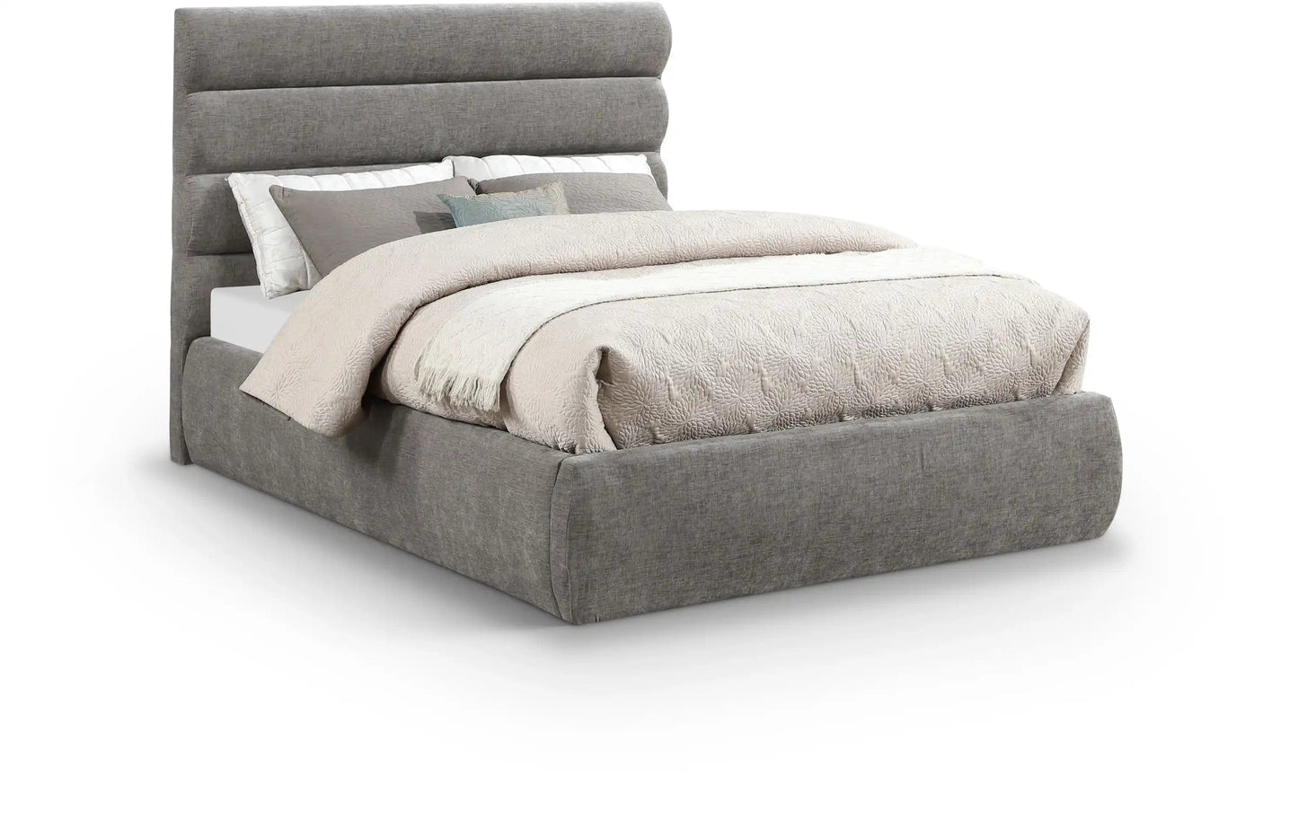 Adam - Chenille Fabric Bed With 52 Headboard, Full, Beige