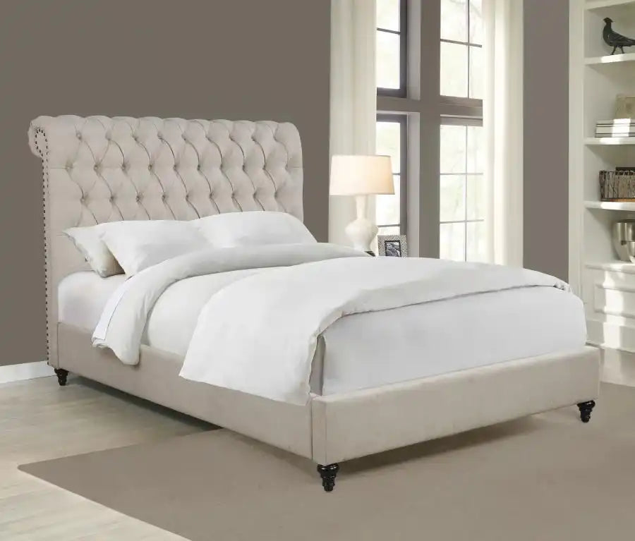 Devon - Upholstered Panel Bed, Full, Beige