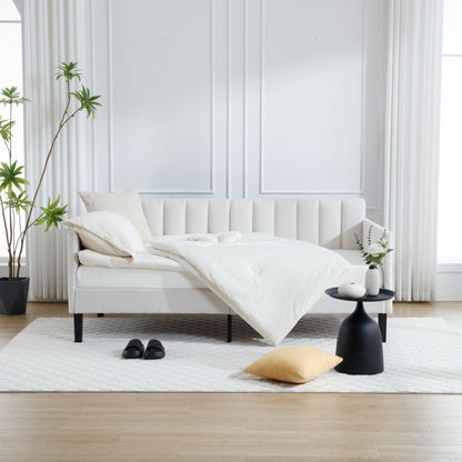 Elena - Boucle Upholstered Daybed, Ribbed Tufted Backrest, Twin, Beige