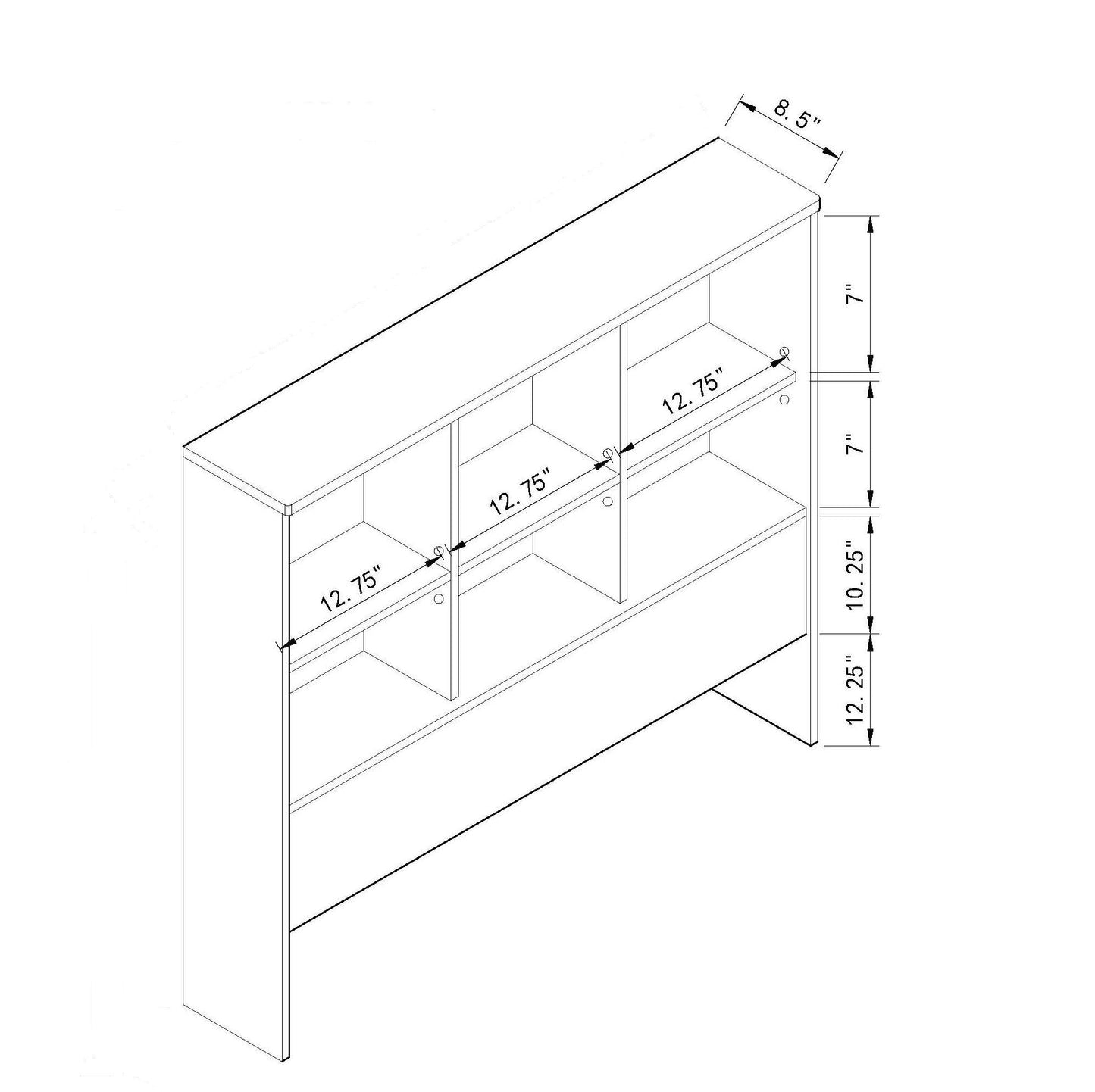 Bookcase Headboard 6 Shelves 3 Shelves Adjustable Top Panel Rounded Corners