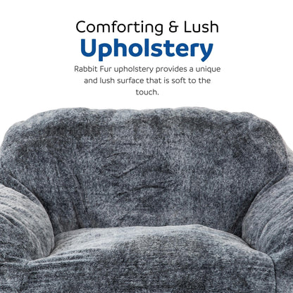 Living Room Bean Bag Sofa Chair With Memory Foam Fillings, Soft Upholstered Bean Bag Armchair - Black / Gray