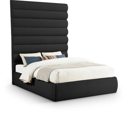 Adam - Boucle Fabric Bed With 89 Headboard, Full, Black