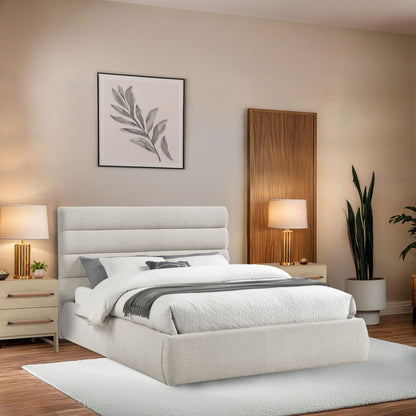 Adam - Linen Fabric Bed With 52 Headboard, Full, Beige