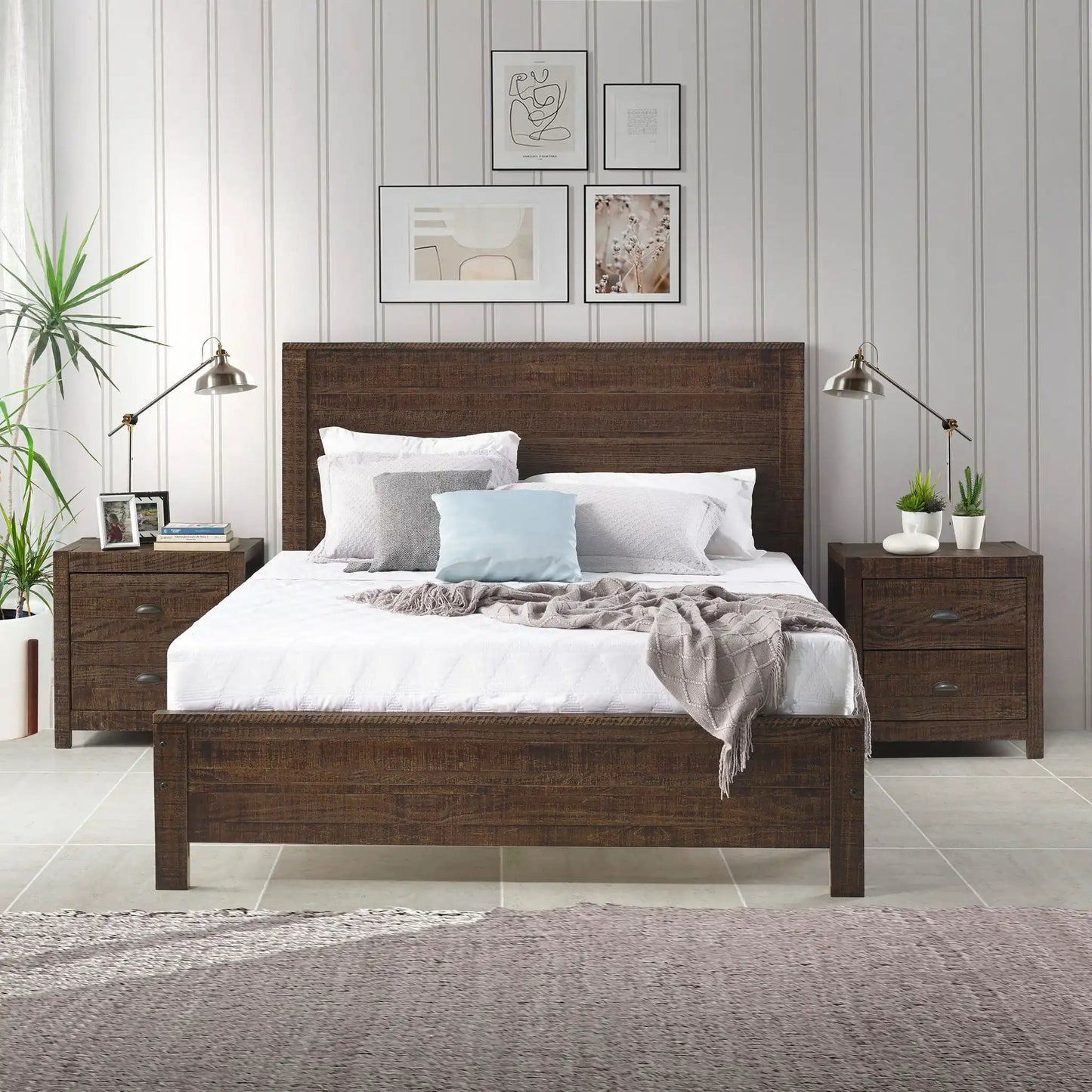 Albany - Bed Frame With Headboard, Heavy Duty Modern Rustic Design