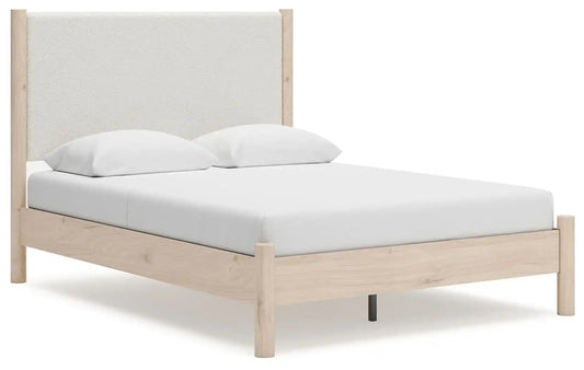 Cadmori - Upholstered Panel Bed, Queen, Beige