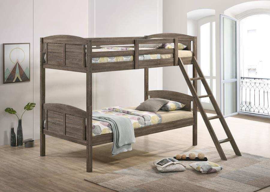 Flynn - Wood Bunk Bed With Mattress, Twin over Full, Dark Brown