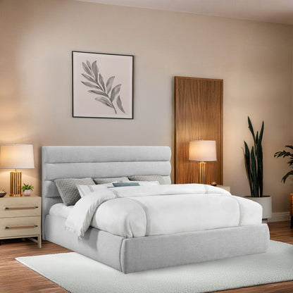Adam - Linen Fabric Bed With 52 Headboard, Full, Beige