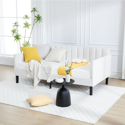 Elena - Boucle Upholstered Daybed, Ribbed Tufted Backrest, Twin, Beige