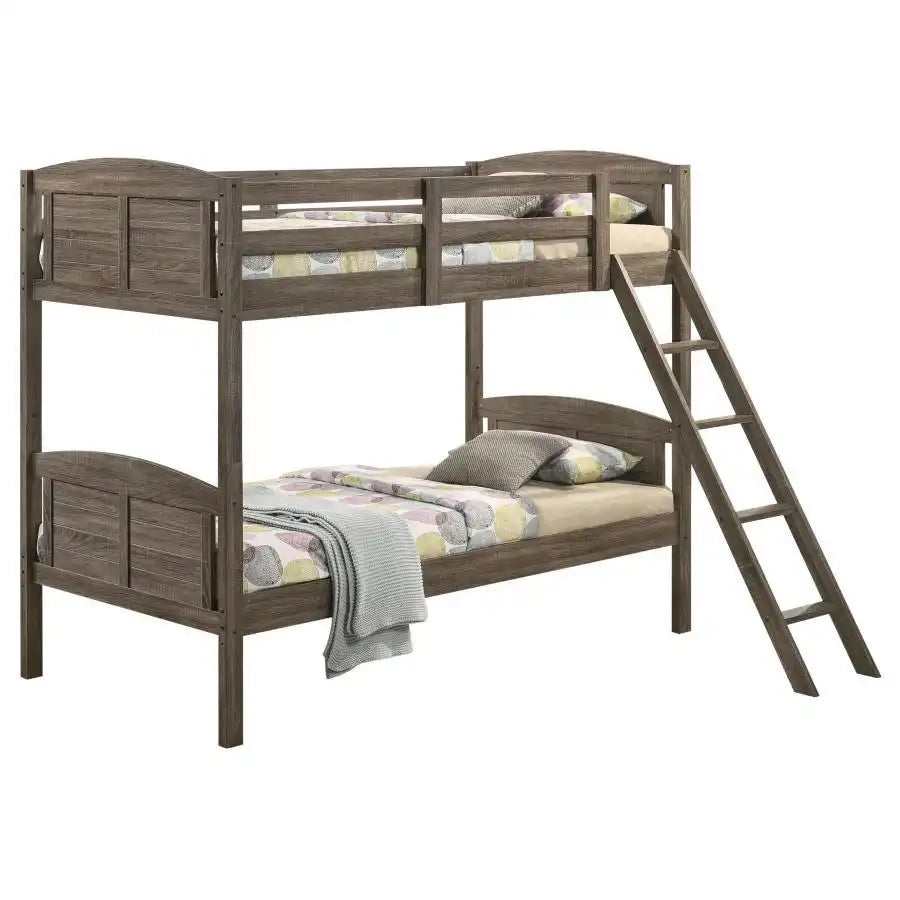 Flynn - Wood Bunk Bed With Mattress, Twin over Full, Dark Brown