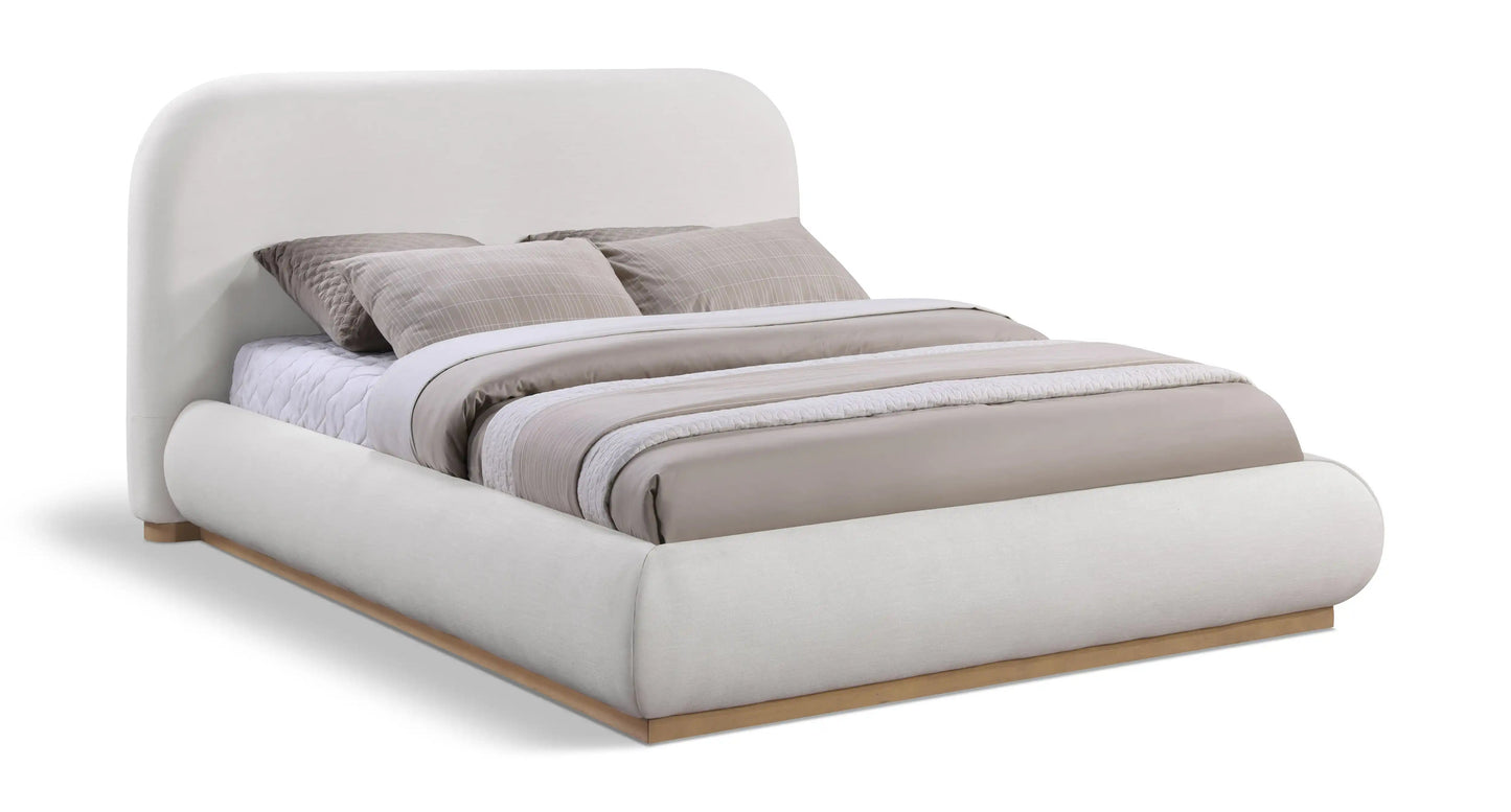Vaughn - Linen Bed With Natural Base, Full, White