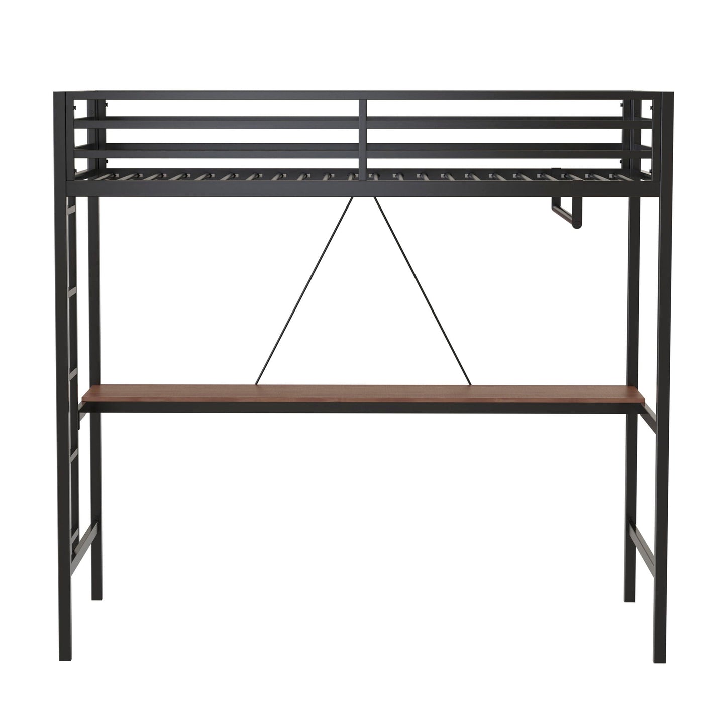 Adam - Twin Loft Bunk Bed With Cinnamon Wood Desk And Closet Rod - Black