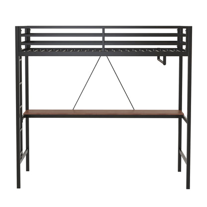 Adam - Twin Loft Bunk Bed With Cinnamon Wood Desk And Closet Rod - Black