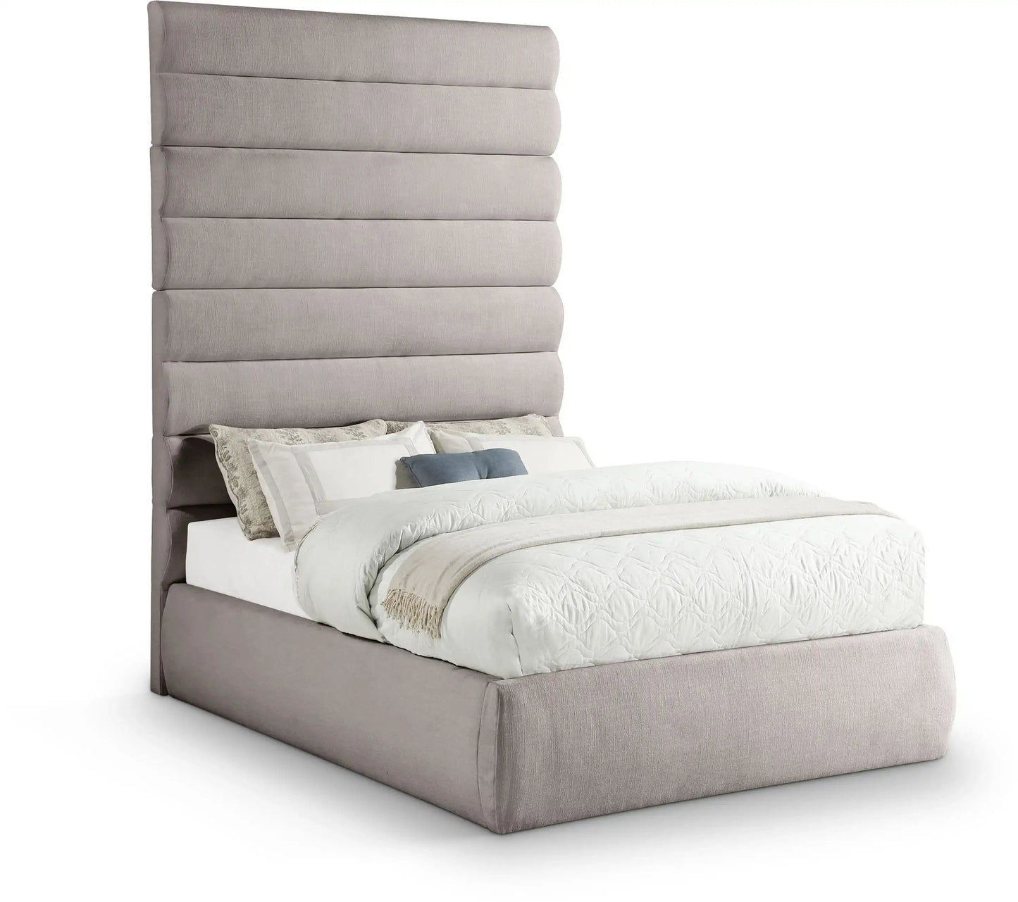 Adam - Linen Fabric Bed With 89 Headboard, Full, Beige