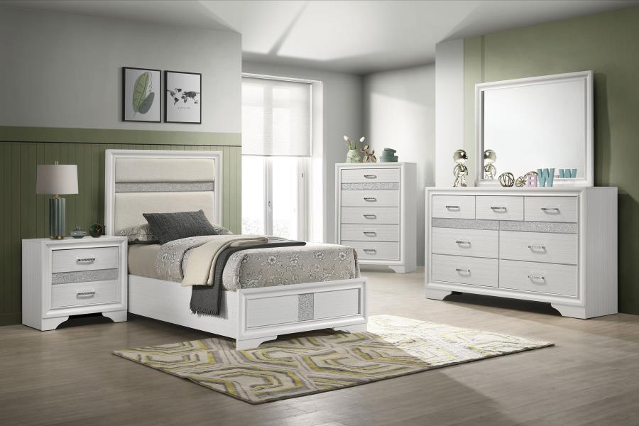 Miranda - Upholstered Panel Bed, Queen, White