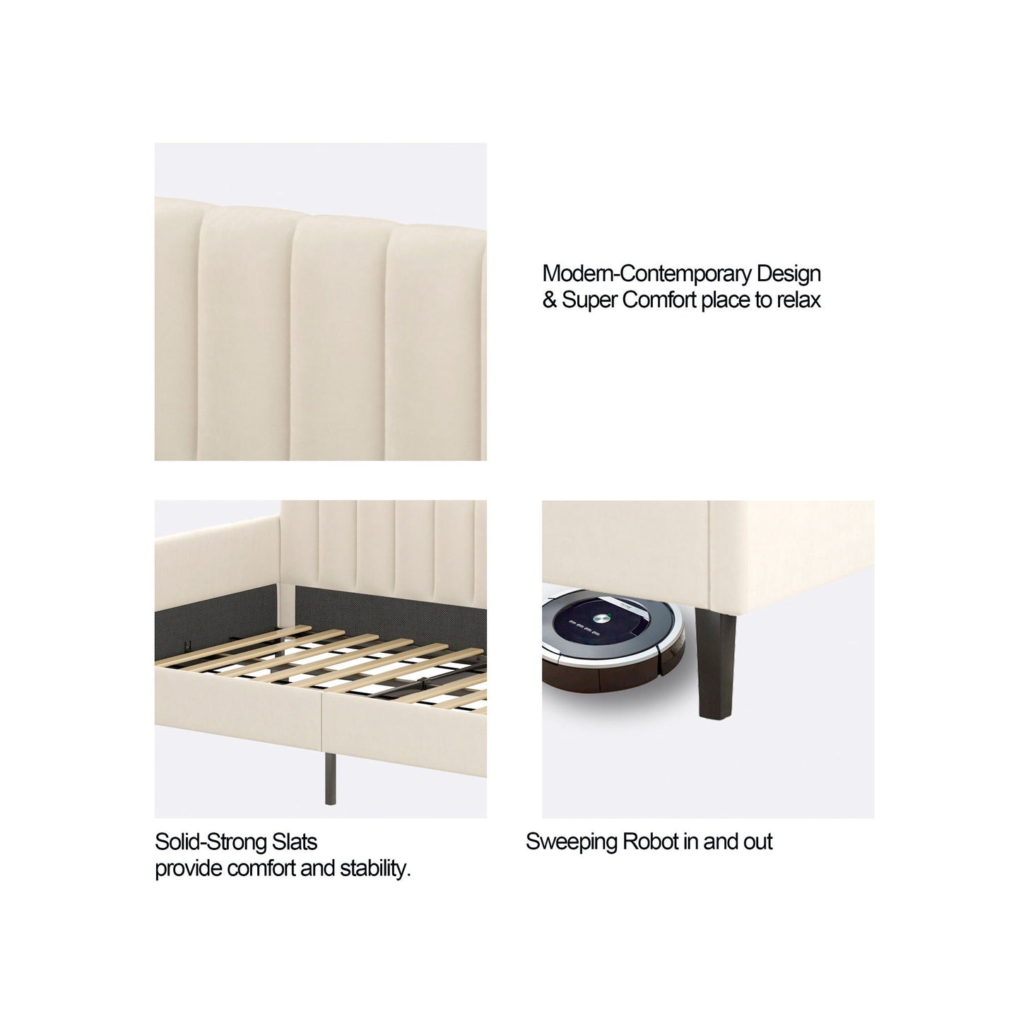 Elena - Boucle Upholstered Daybed, Ribbed Tufted Backrest, Twin, Beige