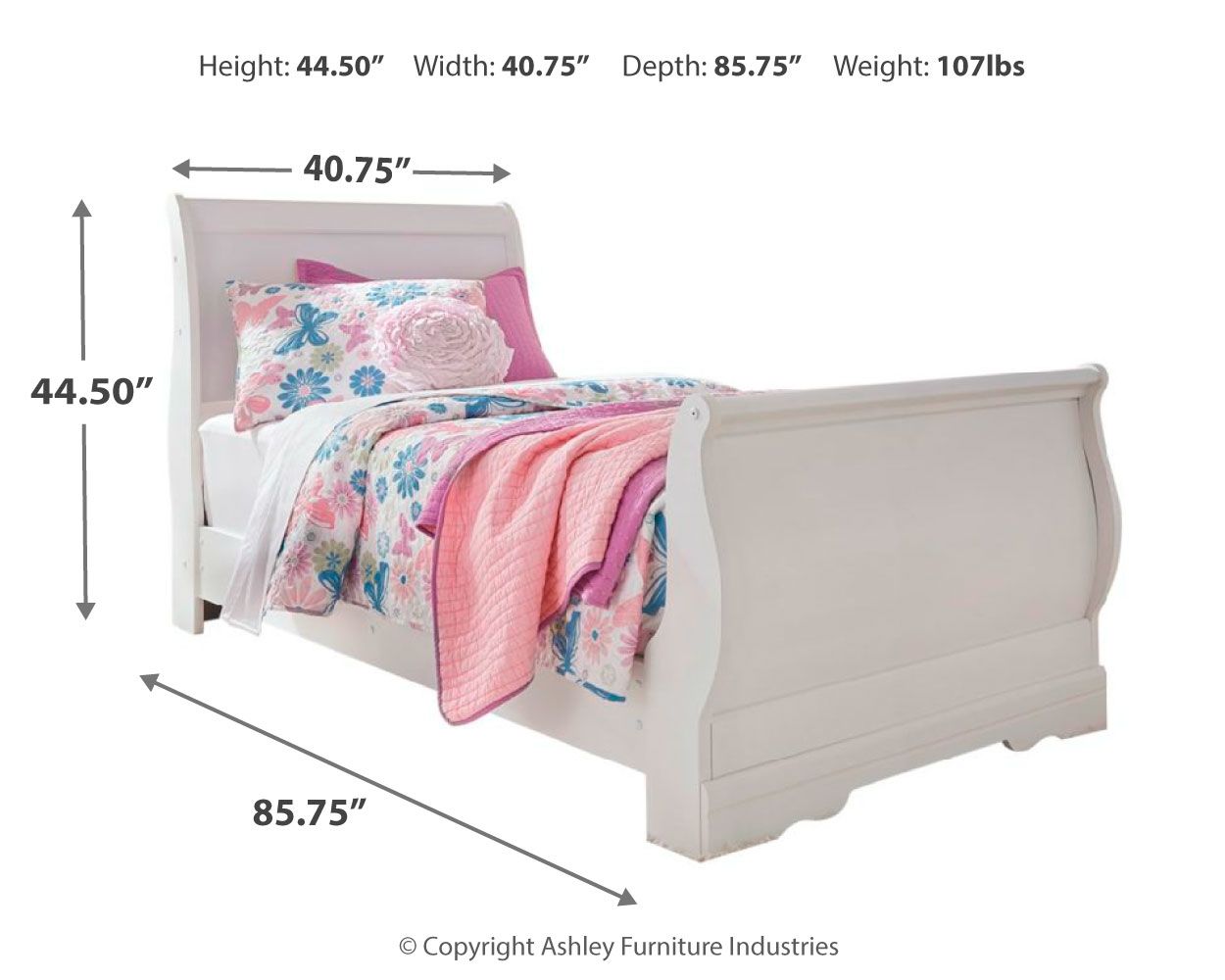 Anarasia - Kids Sleigh Bed Set, White