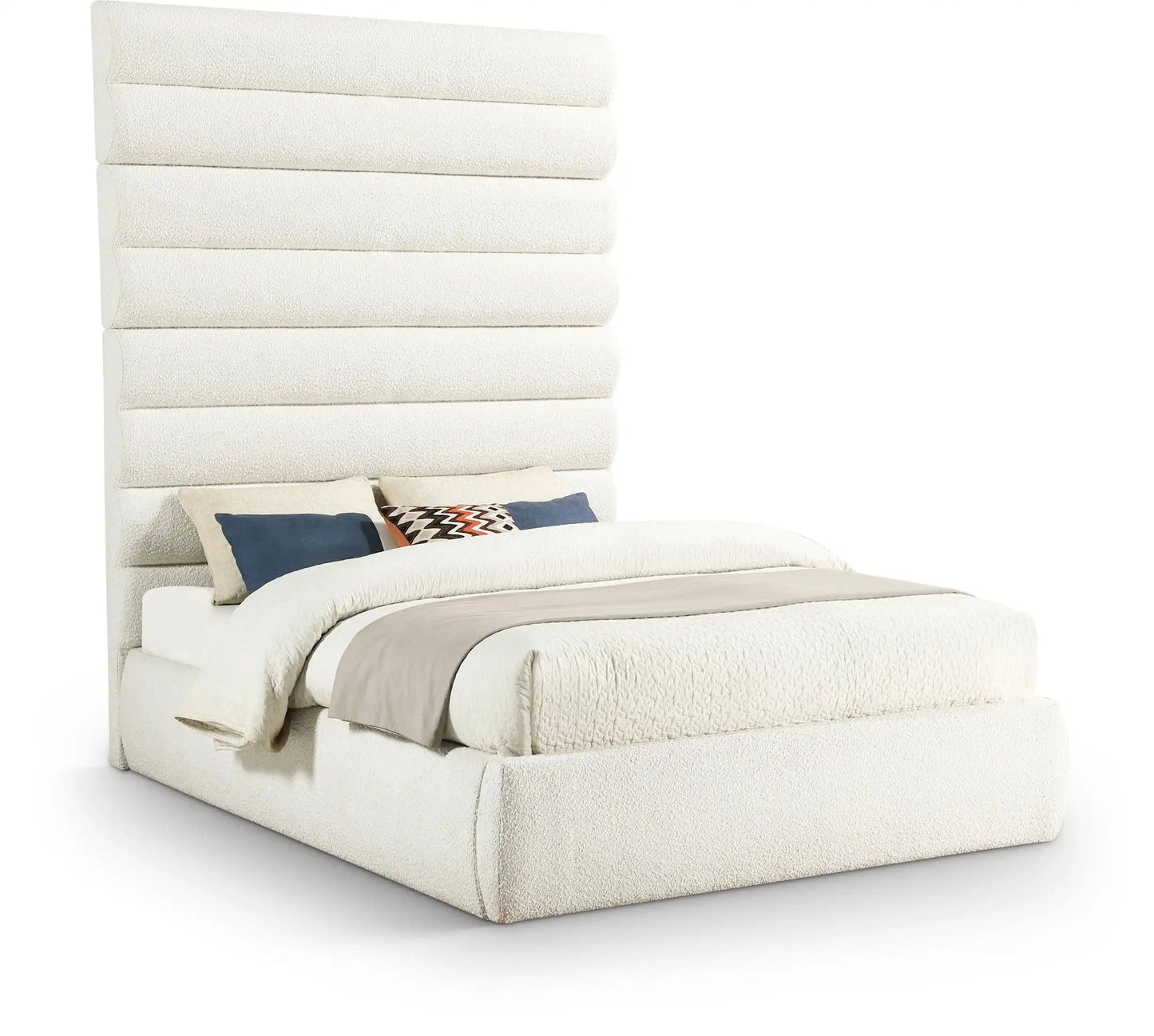 Adam - Boucle Fabric Bed With 89 Headboard, Full, Black