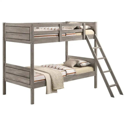 Ryder - Wood Bunk Bed With Mattress, Twin over Twin, Dark Gray