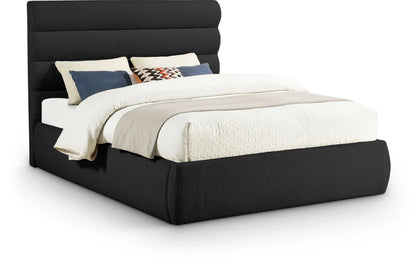Adam - Boucle Fabric Bed With 52 Headboard, Full, Black