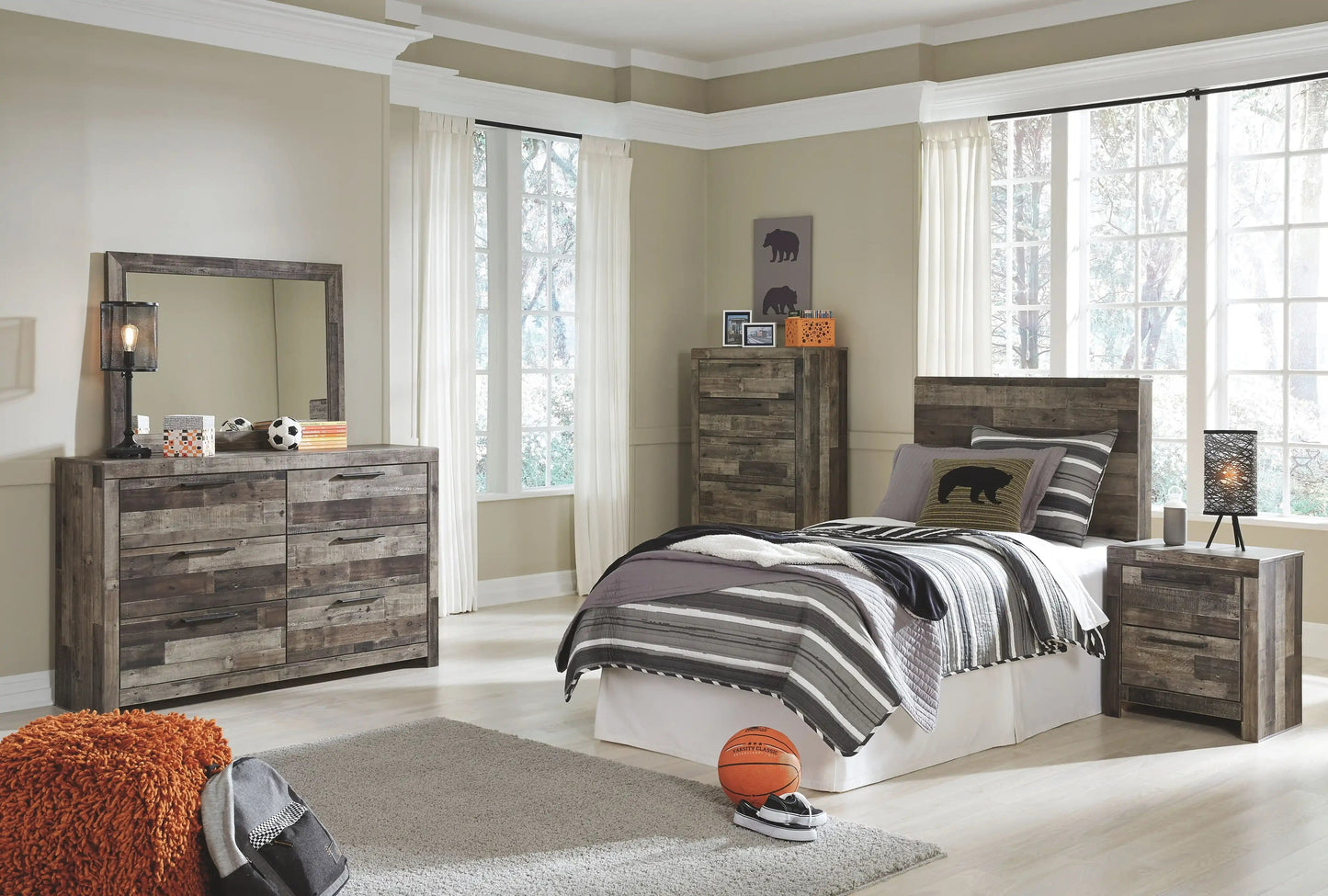 Derekson - Headboard With Bed Frame, Twin, Dark Gray