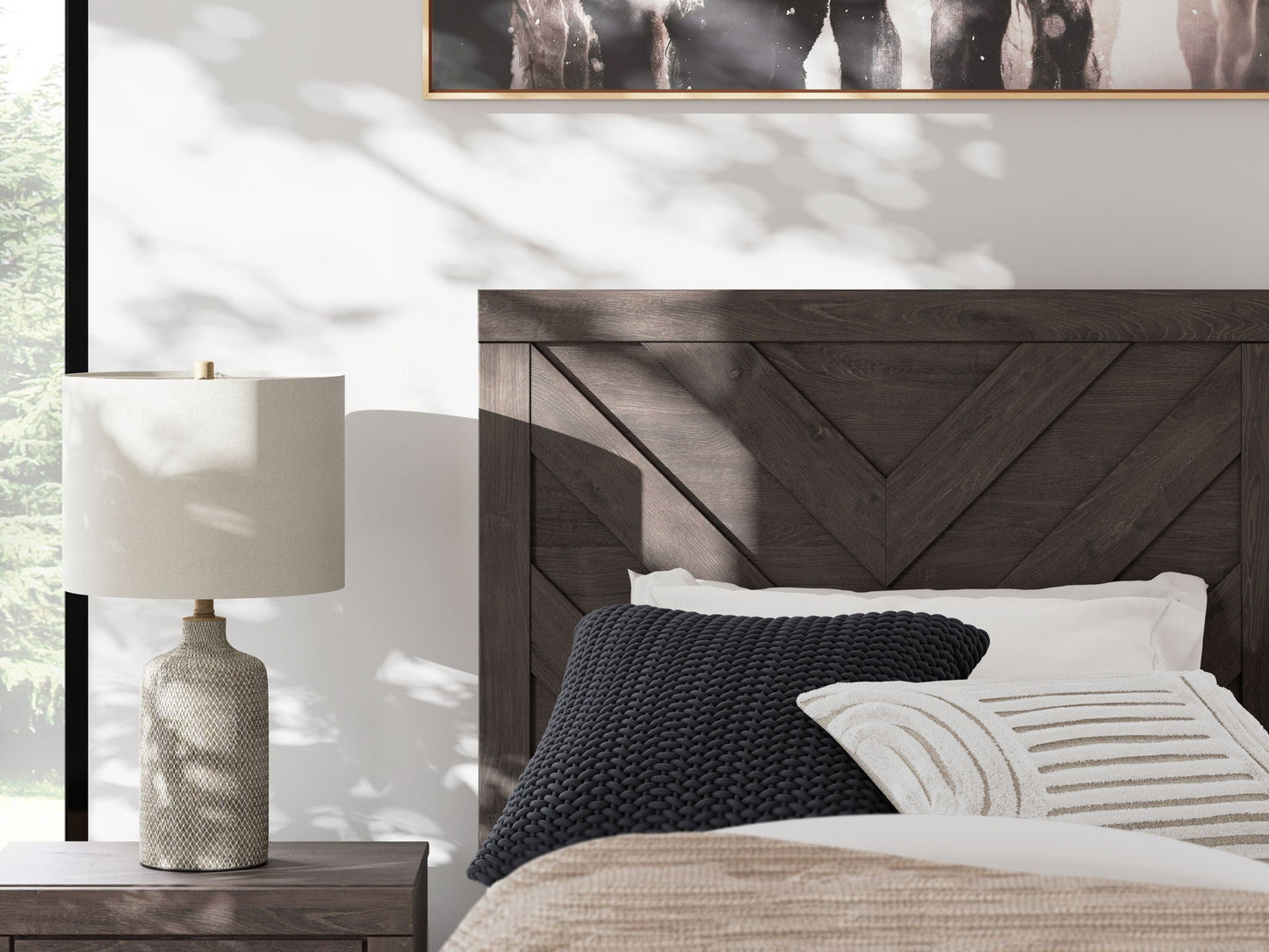 Prendonea - Panel Bed, King, Dark Gray